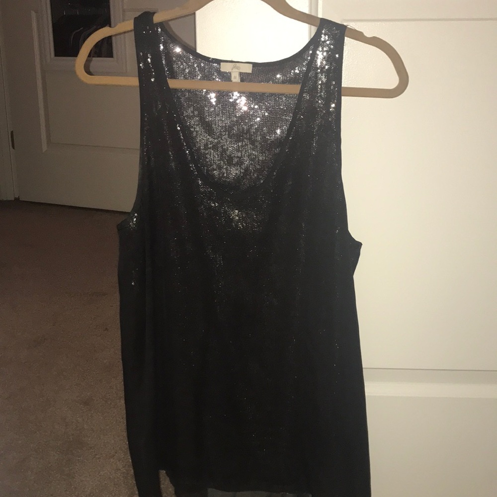 Joie sequin underlay sheer black tank